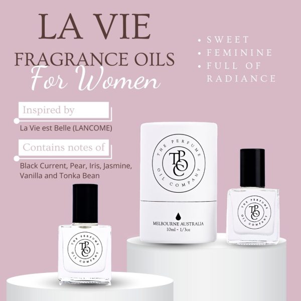 LA VIE Contains notes of Black Current, Pear, Iris, Jasmine, Vanilla and Tonka Bean