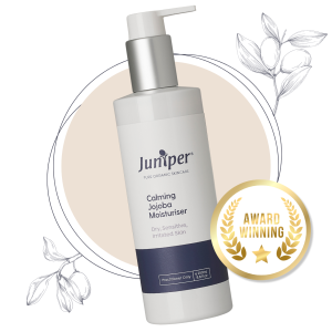 Hero image of the Award Winning Juniper Calming Jojoba Moisturiser - a soothing and lightweight moisturiser that balances and hydrates sensitive or irritated skin.