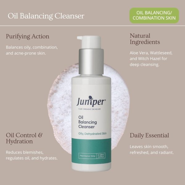 Oil Balancing Cleanser with Aloe Vera, Wattleseed, and Witch Hazel, purifying and hydrating oily and combination skin. Reduces blemishes and regulates oil for a smooth, refreshed, and radiant complexion.