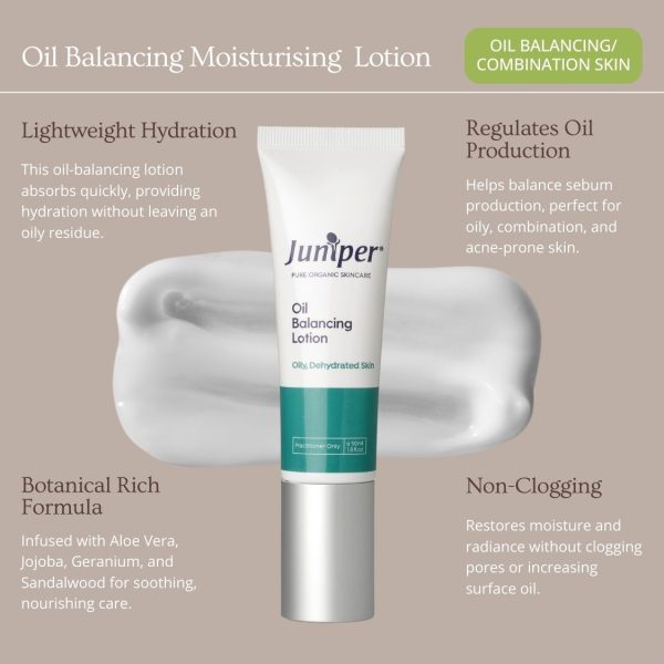 lightweight oil-balancing moisturizing lotion designed to hydrate and regulate sebum production. Infused with Aloe Vera, Jojoba, and Geranium, this non-clogging formula nourishes and soothes oily, combination, and acne-prone skin.