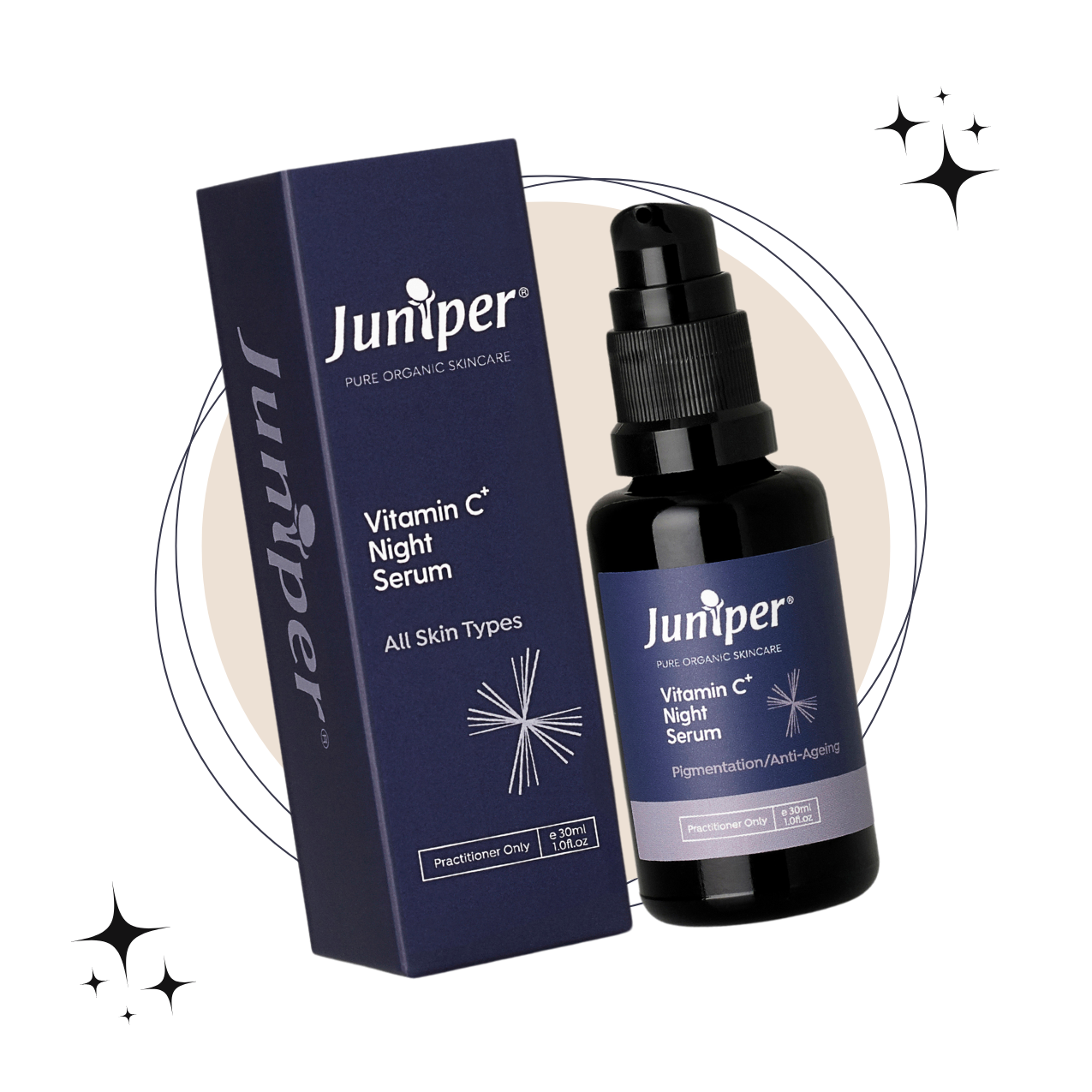 Hero image of the Juniper Vitamin C Night Serum - a powerful antioxidant night serum to brighten and repair skin while reducing signs of aging.